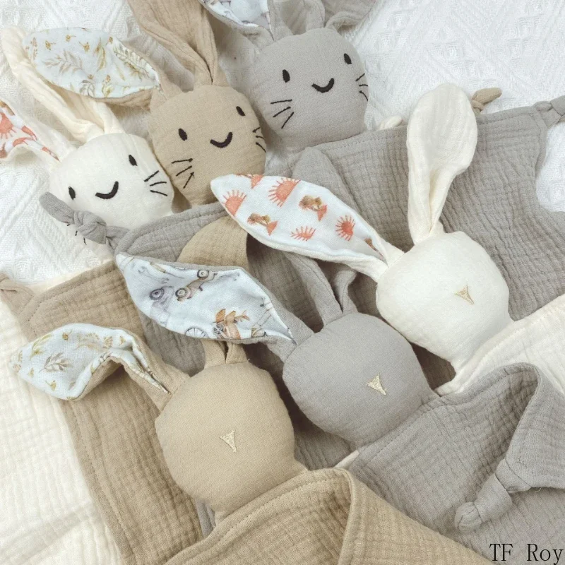 Cute Baby Rabbit Cat Comforter Soft Cotton Sleeping Dolls Soothing Cloth Blanket Baby Muslin Towel Newborn Appease Towel Bibs