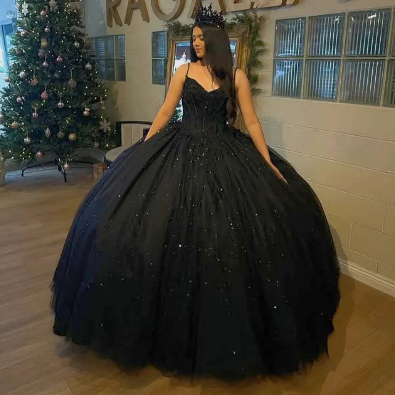 

Блестящее черное платье Quinceanera с открытыми плечами, кружевное платье с цветочной наклейкой и бантом, платья de 15, Quinceanera ﻿ Настроить