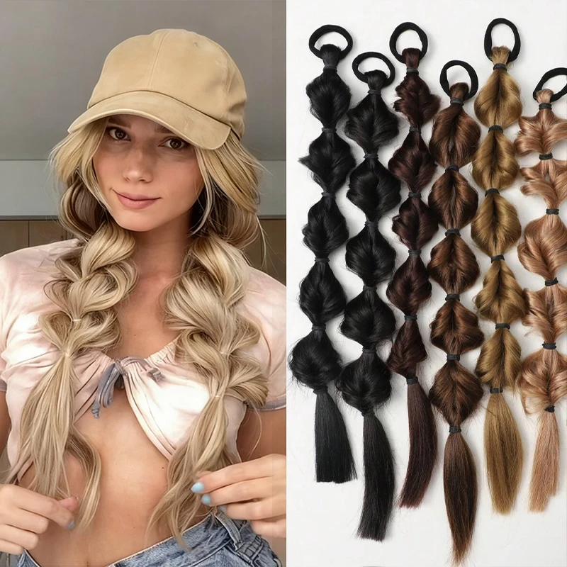 

2pcs 20 Inch Ponytail Wig Female Bubble Braid Natural Dye Twist Braid Tie-Up Dreadlocks1 Double Ponytail Lantern Braid