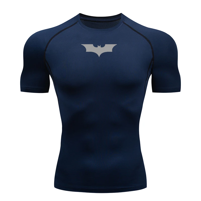 Bat Printed Men's Tight T-Shirt Running Compression T Shirt Gym Fitness Jogging Short Sleeve Male Casual Tops