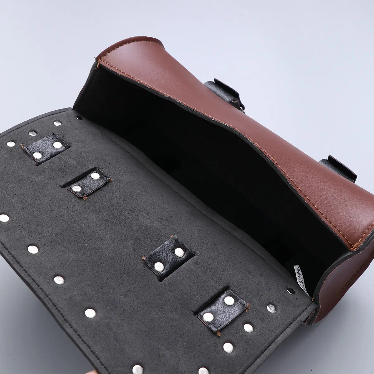 Motorcycle Fork Bag Brown Waterproof PU Rivet Cruiser Pack Car Head Bag Tool Package Holder Spacious Storage Holder