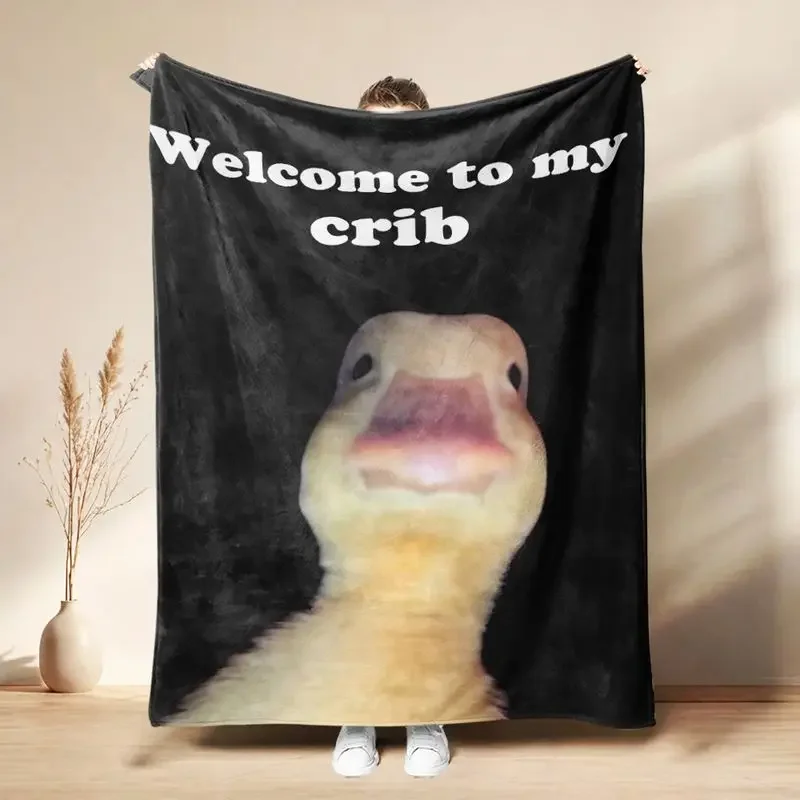 Funny Duck You Meme Flannel Air Conditioner Throw Blanket Middle Finger Duck Print Soft Warm Teen Bedroom Sofa Decor