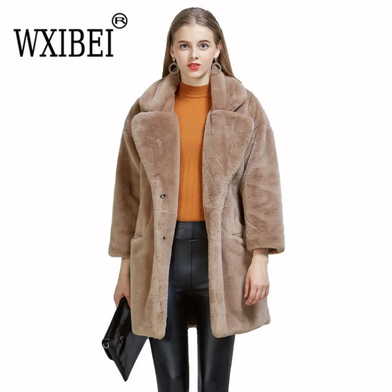 Women Faux Fur Coats Solid Cardigan Turn Down Collar Full Sleeved Jackets Loose Fit Thick Coat Pocket Ladies Winter 2024