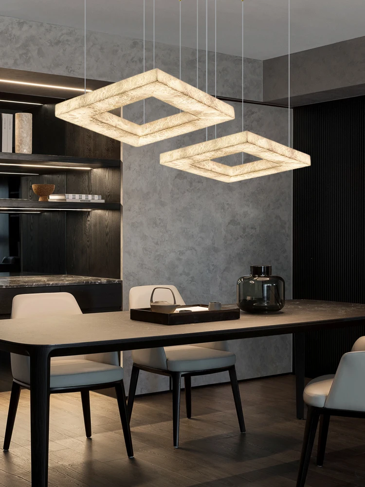 

Dimmable LED Square Gold Chrome Black 2025 Pendant Light Suspension Luminaire Lampen Alabaster Hanging Light For Living Room