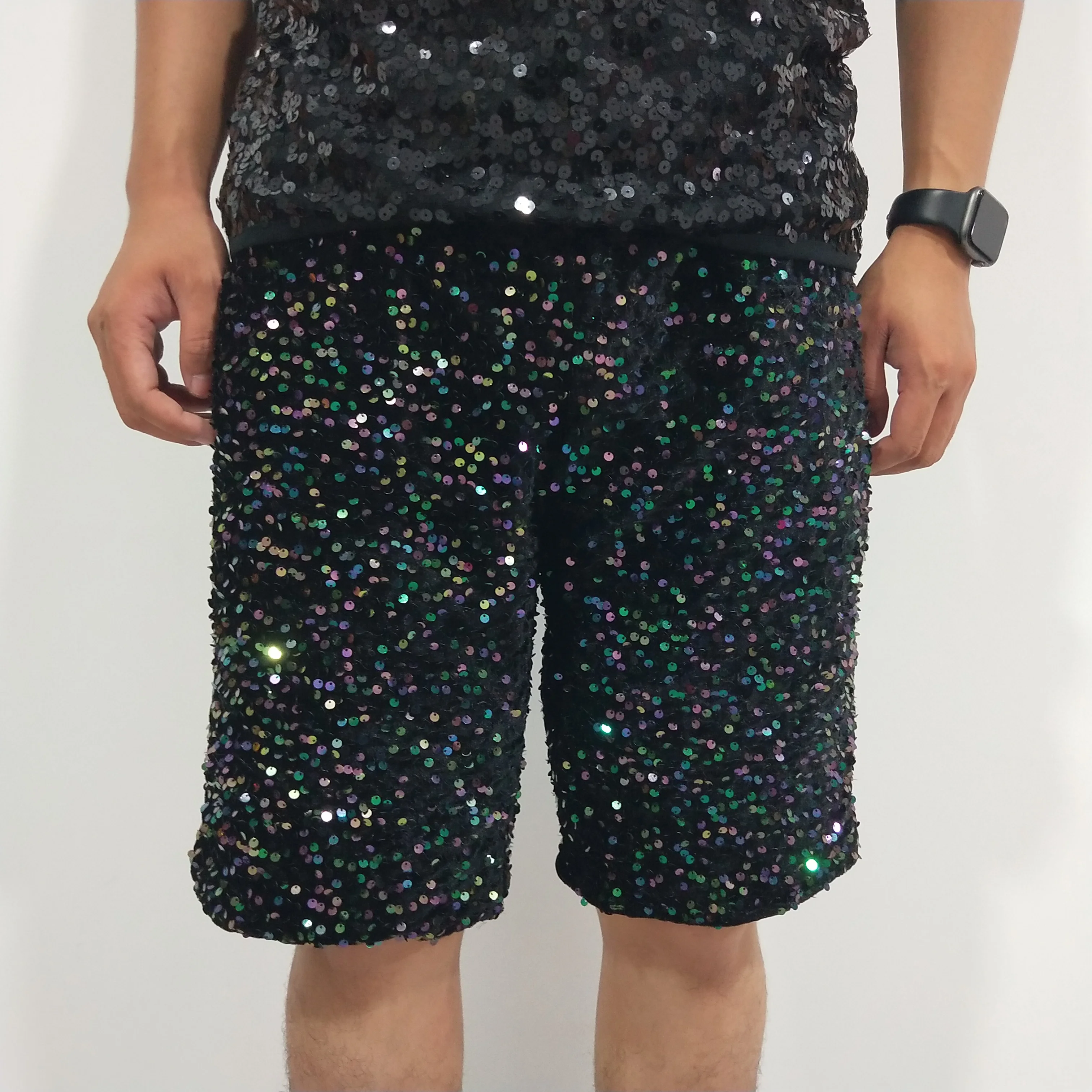 Men's Shorts Fashionab Loose Black Sequins Bling Nightclubs BarsDJ Stage Costumes Slim Fitting Singer Stage Performance Costumes