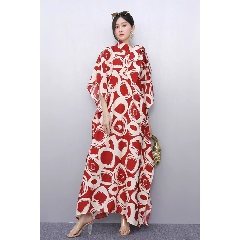 

SuperAen 2025 летнее новое женское платье, свободное свободное платье в форме летучей мыши с принтом большого размера