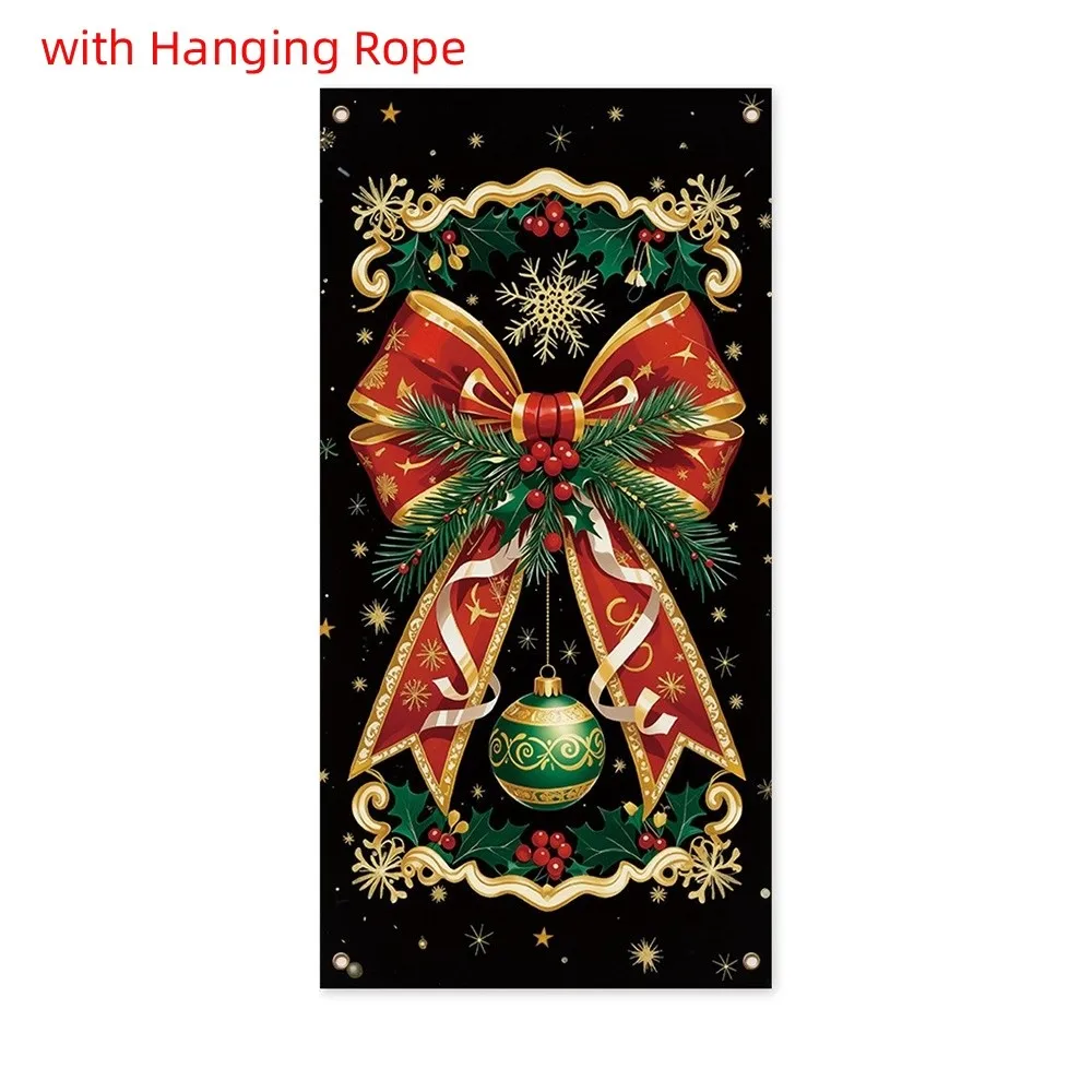 Santa Claus Pattern Christmas 2D Door Banner Perforated Strap Fastening Rectangular Christmas Background Banner Polyester