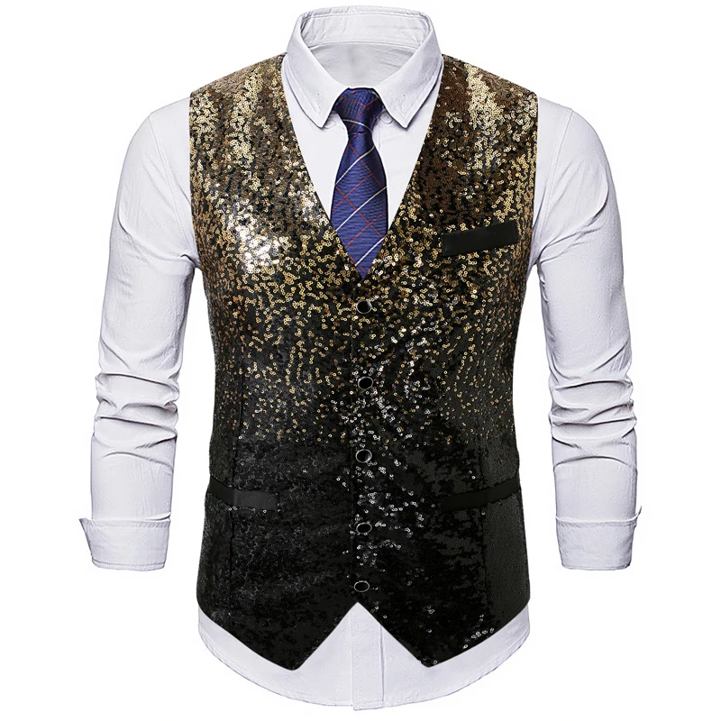 Gradient Color Sequins Waistcoat Man Suit Vest Luxury Chaleco Elegante Hombre 2025 Mens Wedding Party Banquet Dress Gilet Homme