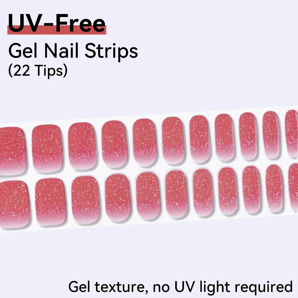 22Tips Glitter Baking-Free DIY Gel Nail Sticker Sparkling Full Cover Long Lasting Gel Polish Nail Strips Manicure Decoration