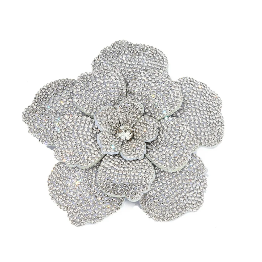 Three-dimensional Camellia Rhinestone Flower Patches