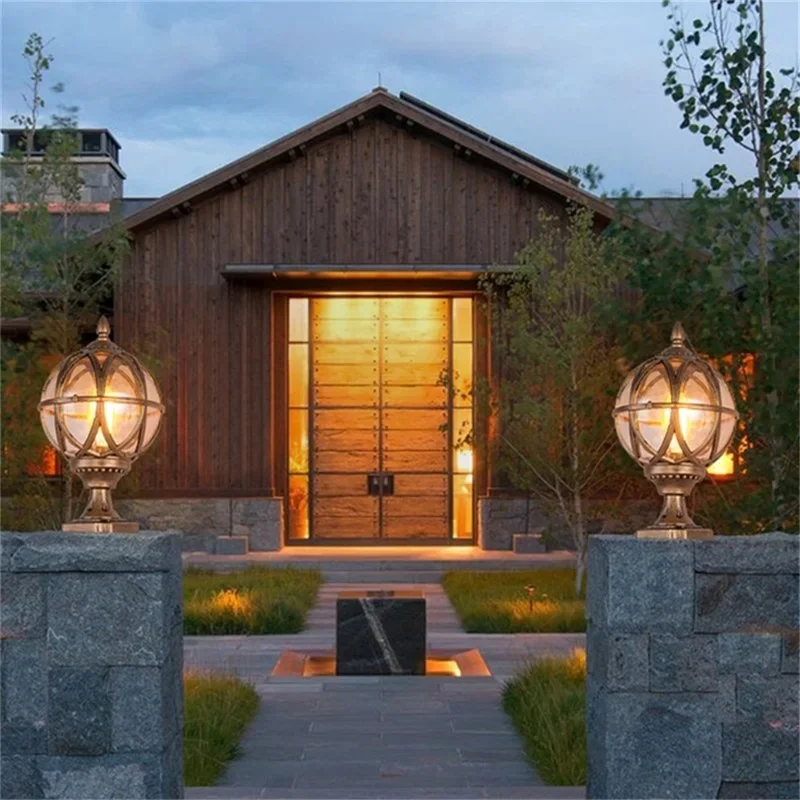 DEBBY Lampu Pos Luar Ruangan Teras Modern LED Lampu Pilar Tahan Air Bulat untuk Teras Balkon Halaman Vila