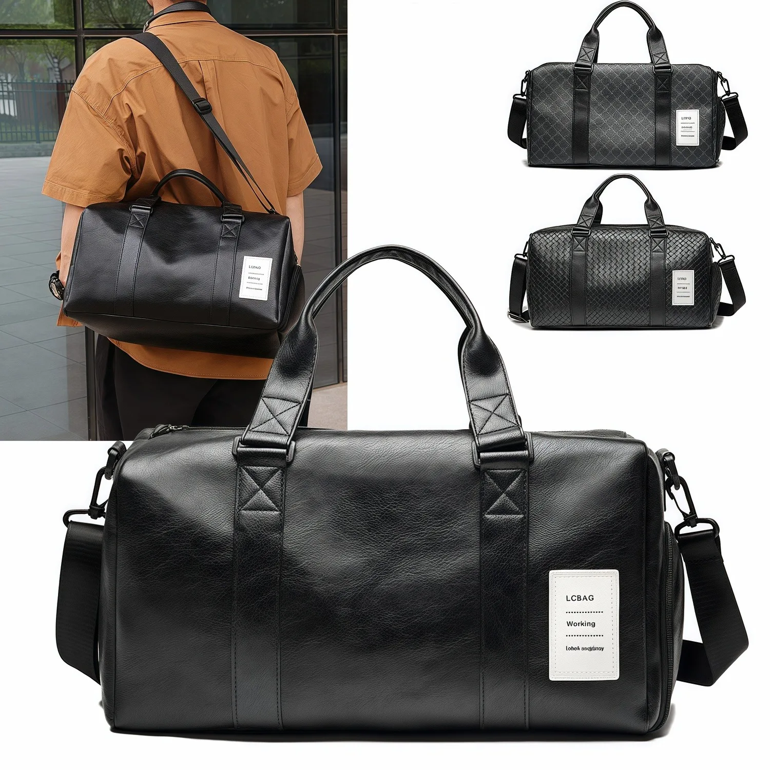 PU Gym Travel Bag for Men, Large Capacity Durable Shoulder Bag, Lightweight Printed Luggage for Business Trip Workout FU