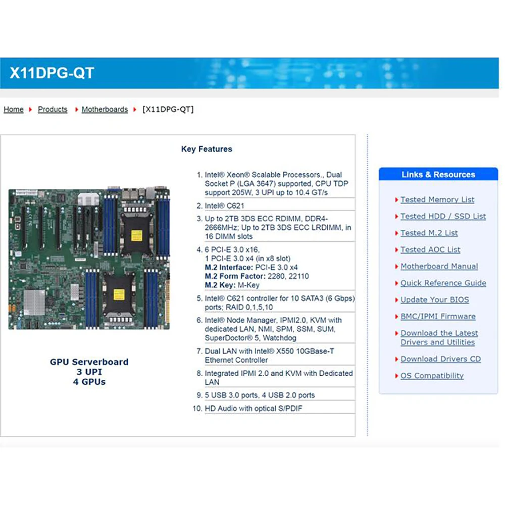 X11DPG-QT For Supermicro GPU Server Motherboard 2nd Gen Xeon Scalable Processors LGA-3647 DDR4 PCI-E 3.0 M.2 IPMI2.0