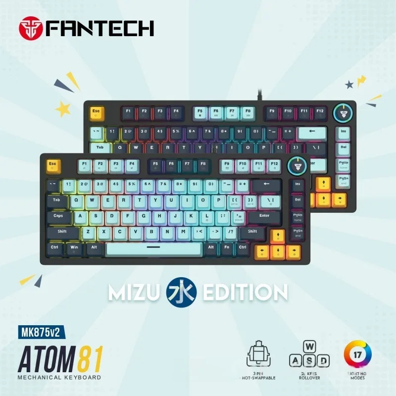 

Механическая клавиатура FANTECH ATOM63 MK875V2, 75% RGB, многофункциональная ручка, проводная игровая клавиатура для киберспорта, планшетного ПК