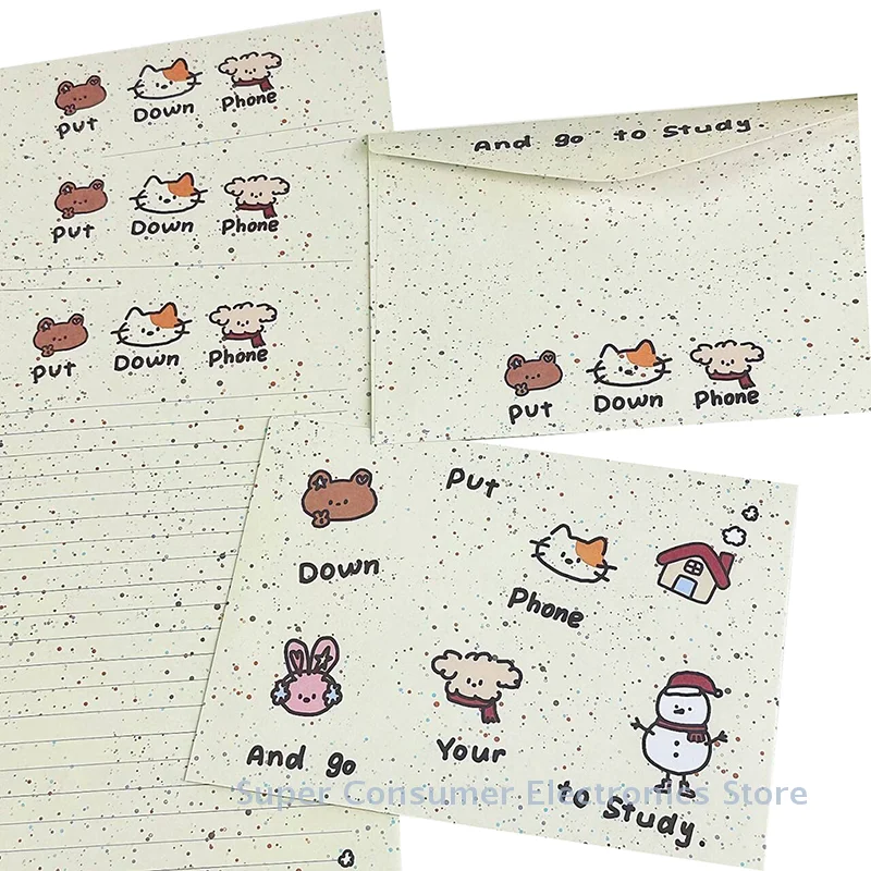 1Set Cartoon Small Animal Envelope Set Cute Letter Paper Blessing Birthday Card Gift With Envelope Hand Drawn Cards Gift