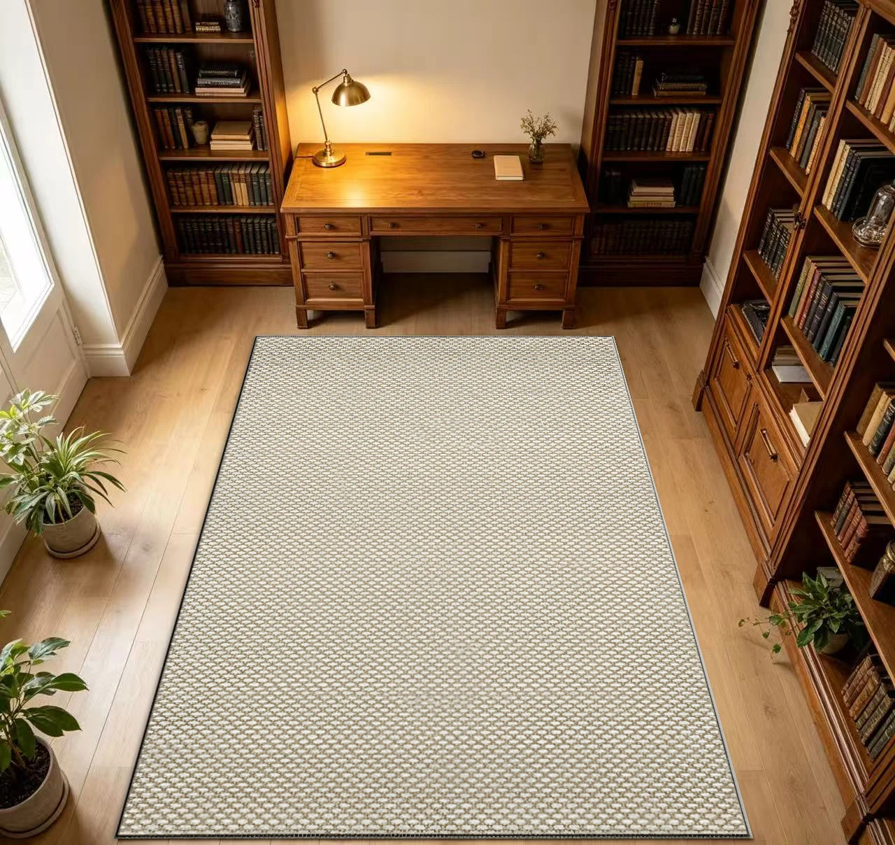 Beige Woven Texture Carpet Flooring Minimalist Solid Woven Surface Area Rug for Home Floor Decor