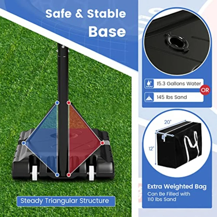 نظام كرة السلة في الهواء الطلق مع طوق سلة قابل للتعديل الارتفاع من 4.6 إلى 10 أقدام يتميز بلوحة خلفية مقاومة للكسر مقاس 44 بوصة مقاس 18 بوصة