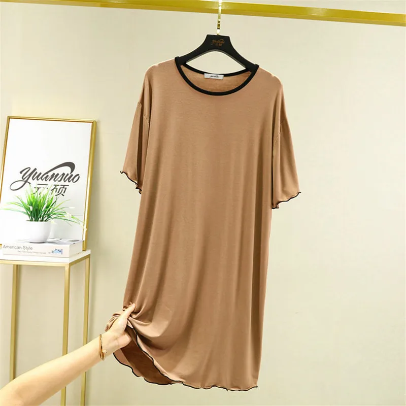 Korean Version Summer Nightgowns Women Thin Casual Home Clothes Short Sleeve Solid Color Loose Sleepy Dress Female Nightshirt