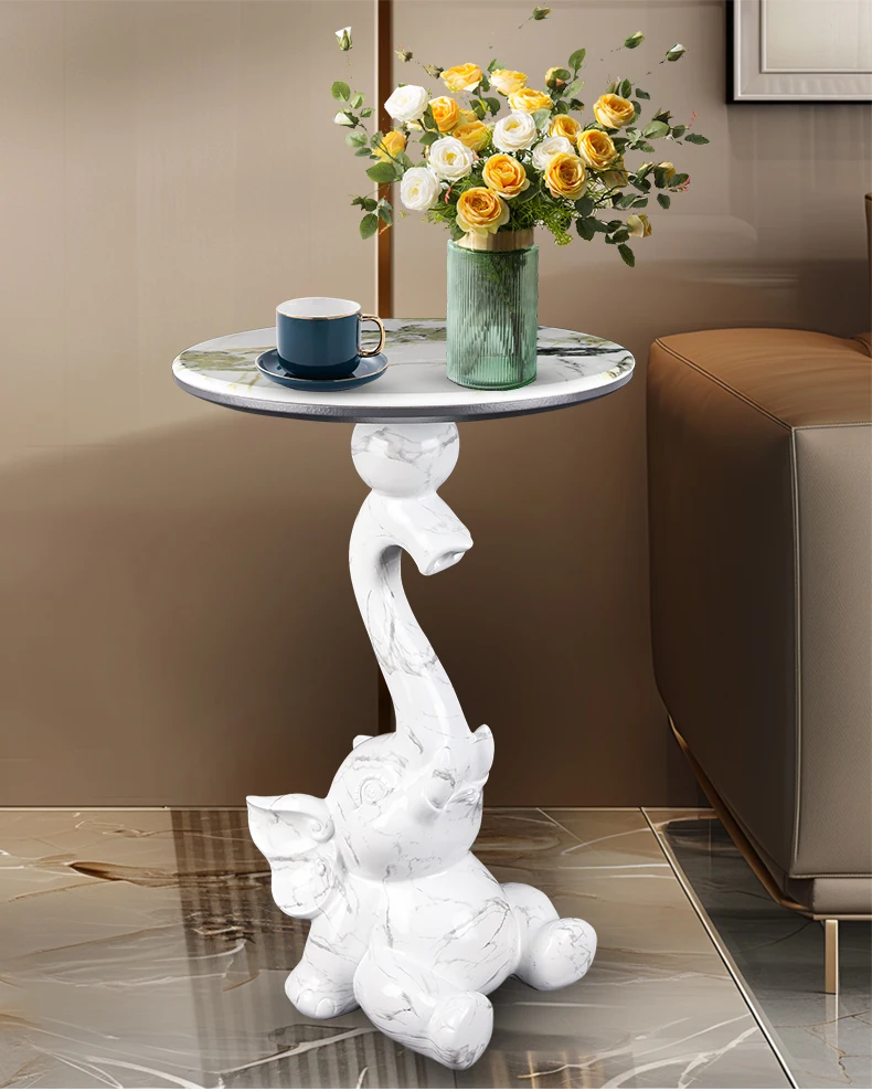 Home Decor Elephant Statue Side Tables Living Room Round Tea Table Bedroom Bedside Table Creative Animal Sculpture Coffee Tables