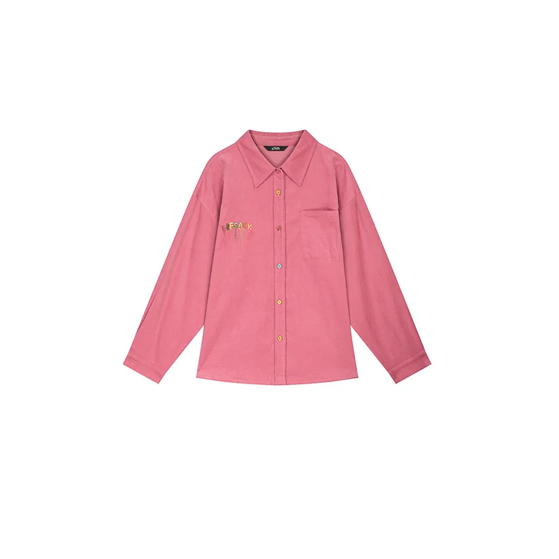 ELFSACK 2025 Autumn New Arrivals Casual Colorful Buttons Colorful Letter Pattern Large-Capacity Pocket Shirt For Woman