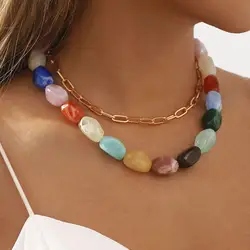 Summer Dopamine Resin Beaded Necklace Design Sense Niche Color Hand-stacked Choker