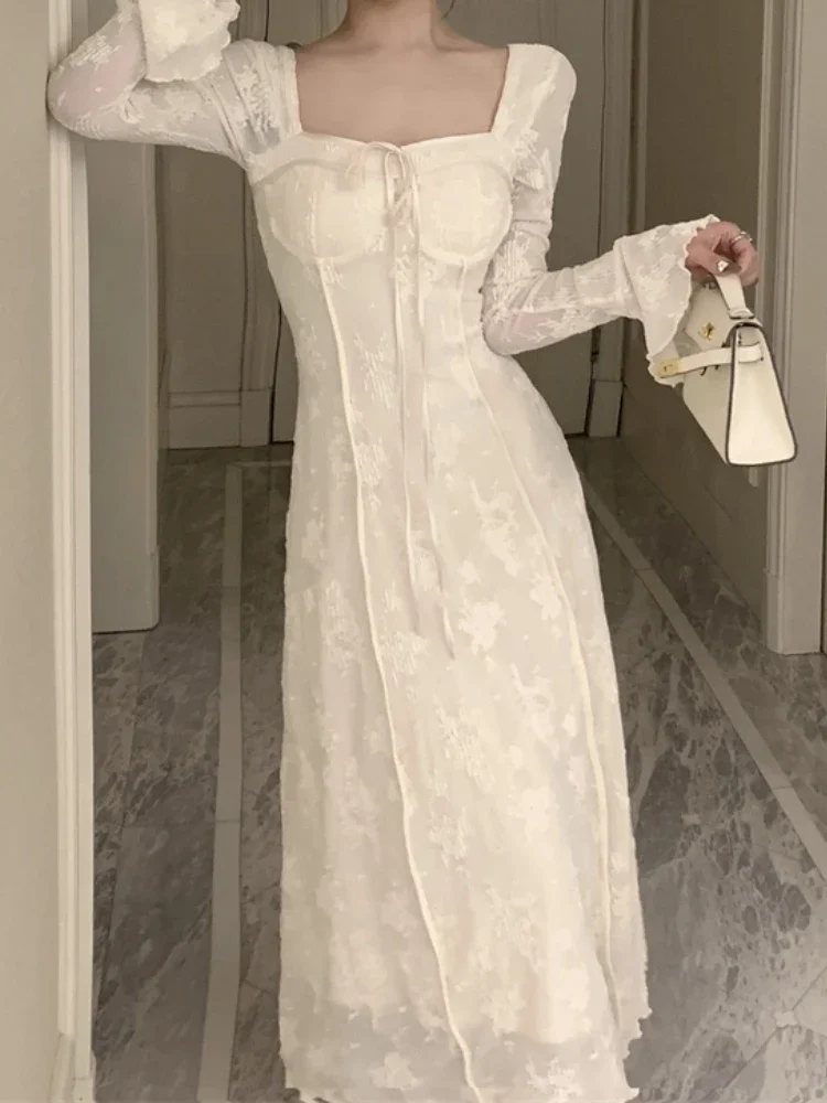 Women Fashion Elegant Casual Midi Dress Spring Vintage Chic A-Line Solid Party Birthday Vestidos Female Clothes Long Robe Mujers