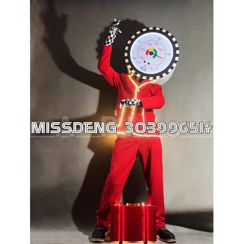 

Bar Nightclub Cosplay New Gogo Performance Costume For Women DS Men LED Red Suit Clock Parade Atmosphere Interaction