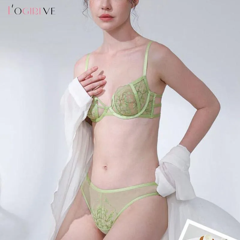 Logirlve High Quality Lace Lingerie Set Women Brassiere Gauze See Through Bra And Panties Sets Sexy Transparent Underwear Set