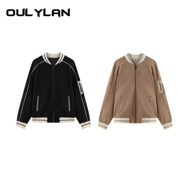 

2024 Autumn New Fashion Men Coat Classic Color With Pocket Casual Jacket Imitation Suede Simple Baseball Collar Jacket