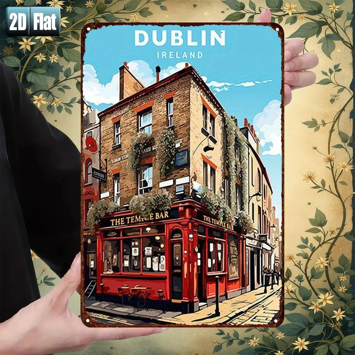Dublin Ireland Temple Bar Metal Tin Sign - Vintage Irish Bar Cityscape Wall Decor, Suitable for Home, Bar, Travel Gift
