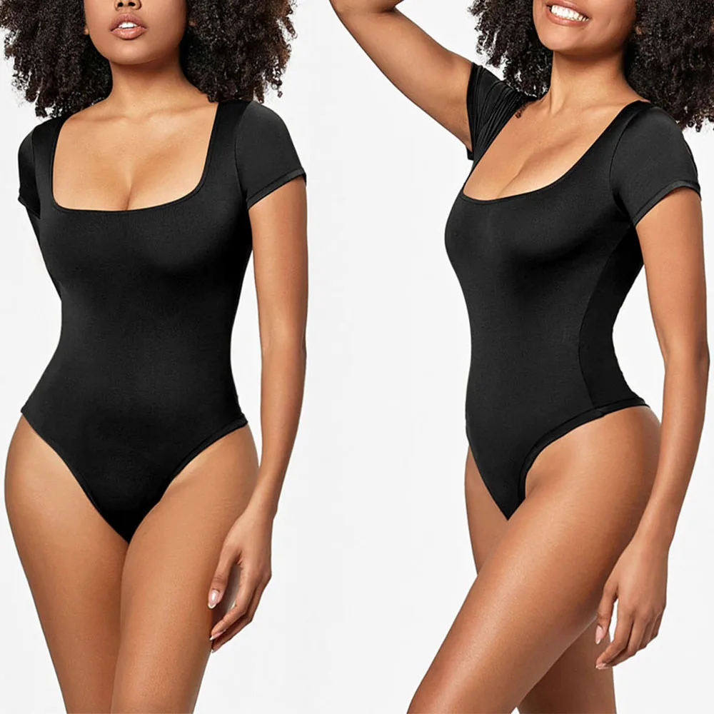 

Thong Shapewear T Shirt Women Seamless Short Sleeve Body Shaper Stree Jumsuit Hooks Open Crotch Shapewear Bodysuit