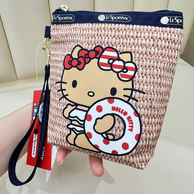 Sanrio Hello Kitty borsa in tessuto bohémien Kt borsa Organizer in stile spiaggia stampata borse a cesto Casual di grande capacità per regalo da