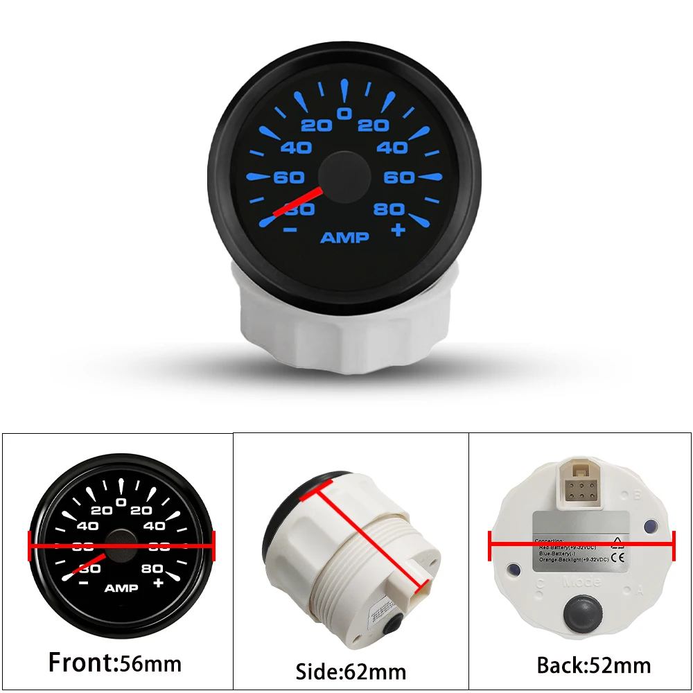 Rhaxel 52mm Ammeter 50A 80A 150A AMP Gauge with Current Sensor with 8 Colors Backlight for Car Motorcycle Yachts