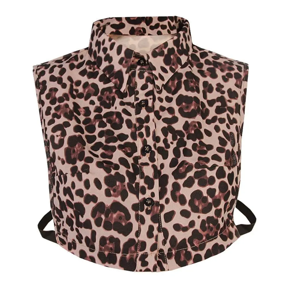 

Стильный съемный воротник-поло с леопардовым принтом, имитация воротника-поло из шифона и хлопка, накладной воротник-дикси