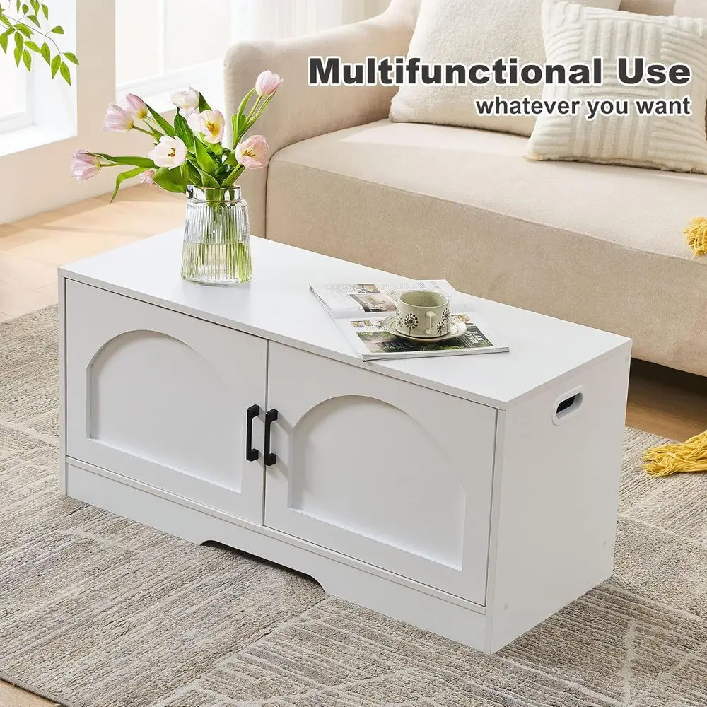 2-Door White Storage Bench, 39.4 Wide, Entryway Shoe Organizer, Adjustable Shelf, Holds 330lbs