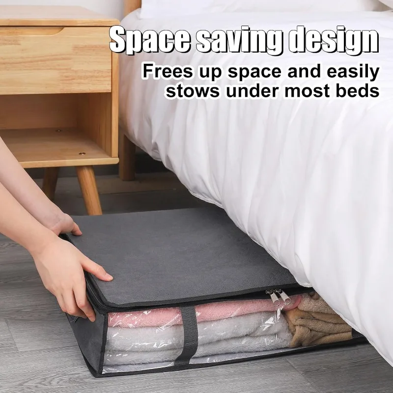 3Pcs Unterbett Lagerung Taschen Vlies Stoff Große Kapazität Kleidung Quilt Lagerung Box Grau Visuelle Staubdicht Kleidung Organizer