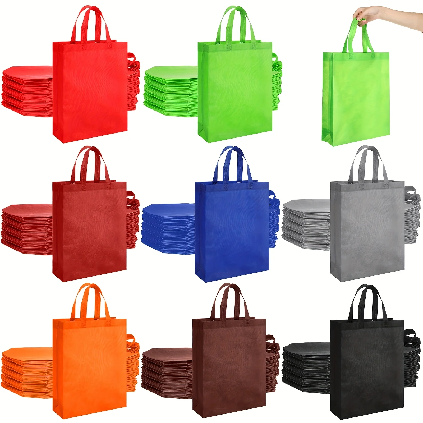 

80pcs Non-Woven Reusable Grocery Bags Bulk - Large Durable Tote Bags with Sturdy Handles, 12 Assorted Colors for Shopping, Gift Wrapping, Kitchen & Restaurant Use, Shopping Bags Reusable Foldable, Simple Design, Retail Businesses
