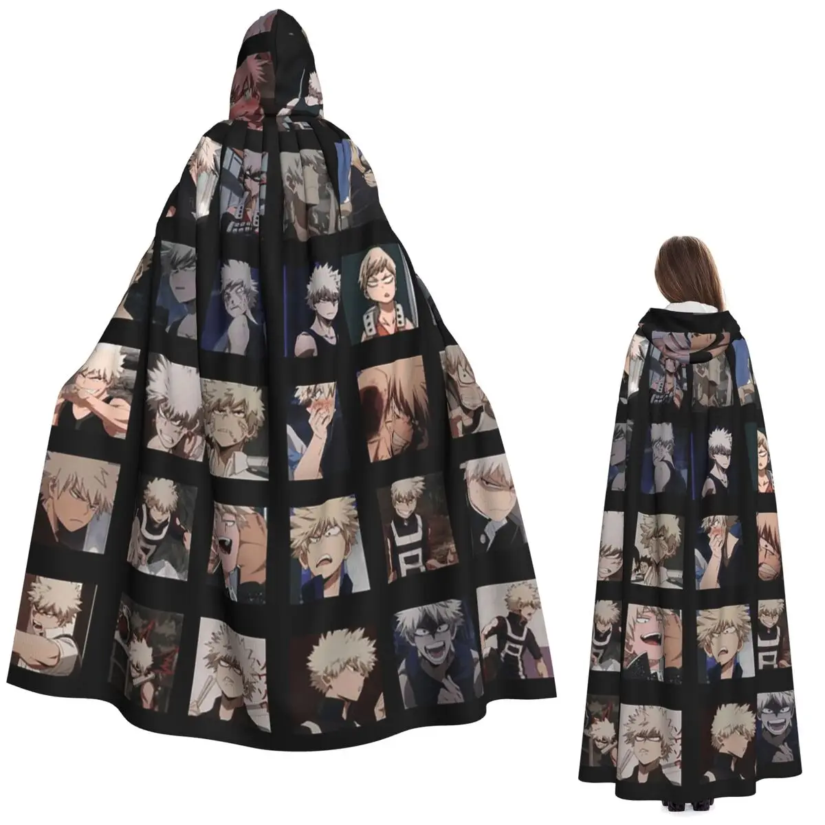 

Бакуго Кацуки, Мой герой Академии, длинный плащ с капюшоном, средневековый костюм ведьмы, накидка для косплея, Хэллоуин, вампир, для взрослых, унисекс