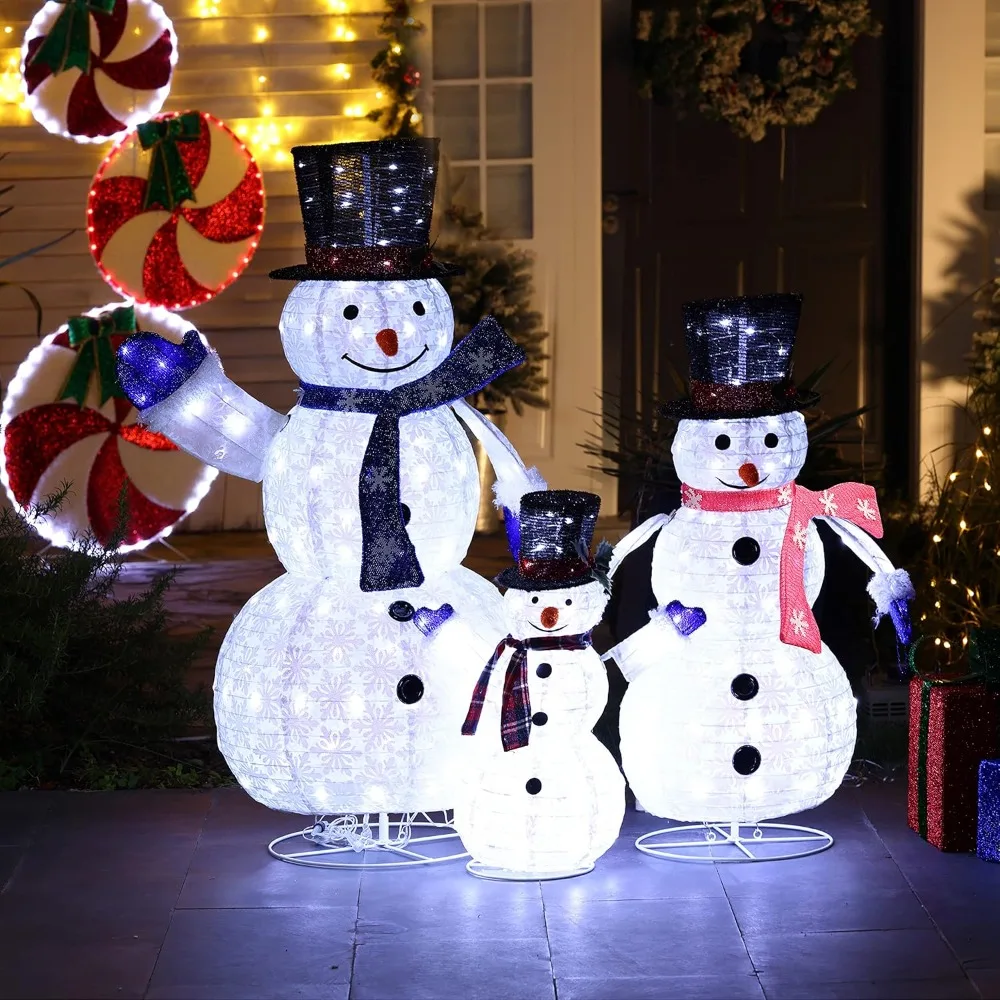 

48" Set of 3 Snowman christmas decor，Snowman Holiday Decor，christmas decorations outdoor yard，Lighted Christmas Decorations