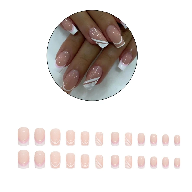 E1YE 24Pieces Press on Nails Long Fake Nails Press On Glossy Acrylic Full Cover Artificial False Nails for Women