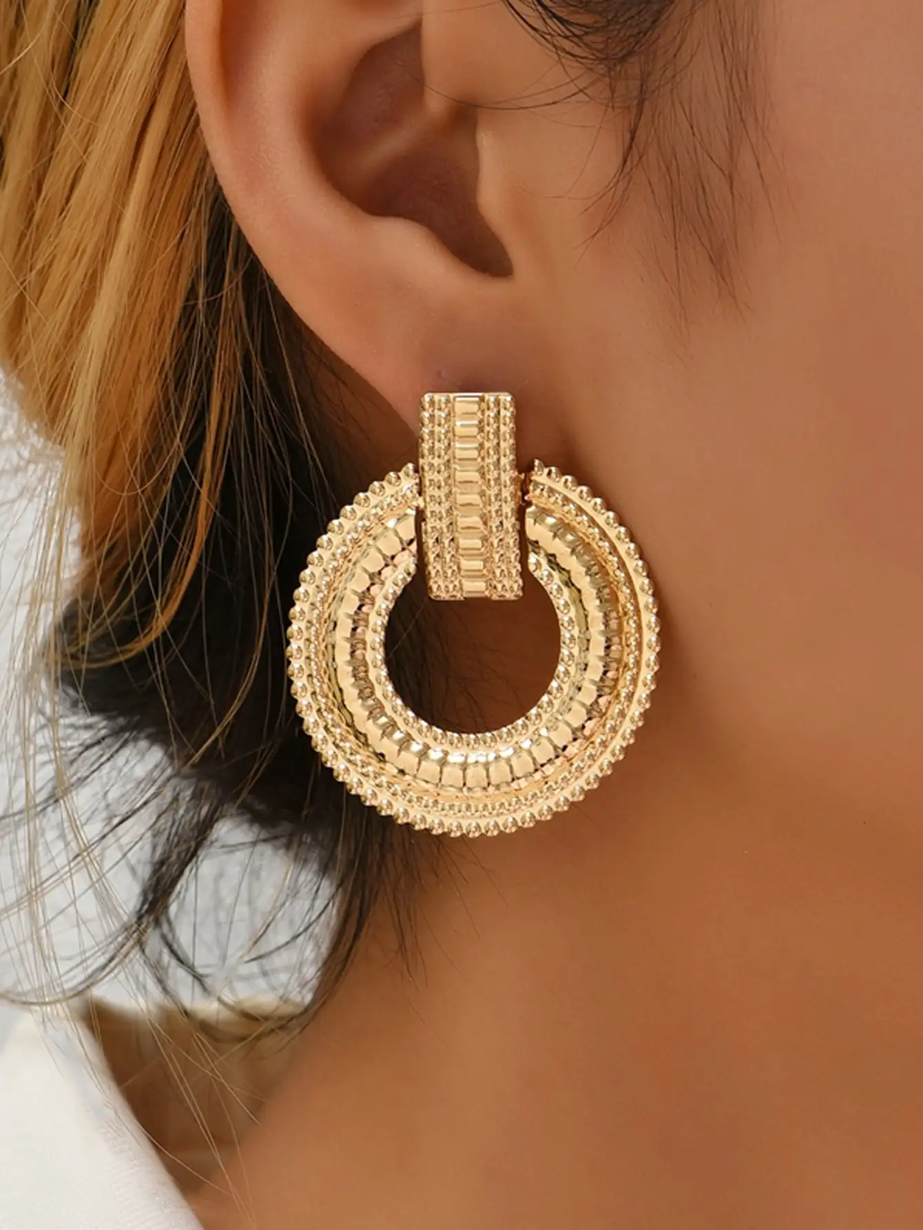 

Women's Gorgeous Textured Metal Earrings, Classic Hoop Ear Cuffs for Fashion Statement