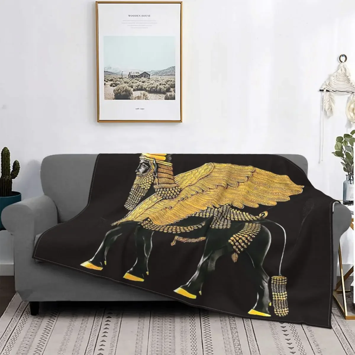 

Assyrian Winged Bull Throw Blanket, Islam Prayer Rug Bedspread Blankets Multi-Function for Couch Chair Sofa Bed Beach Travel