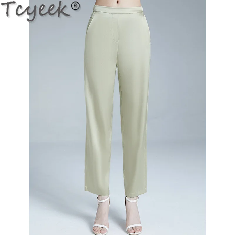 

Tcyeek 95% Real Mulberry Silk Pants Summer Long Pants High Waist Straight Pants Women Thin Style Woman Trousers 2024 Streetwear