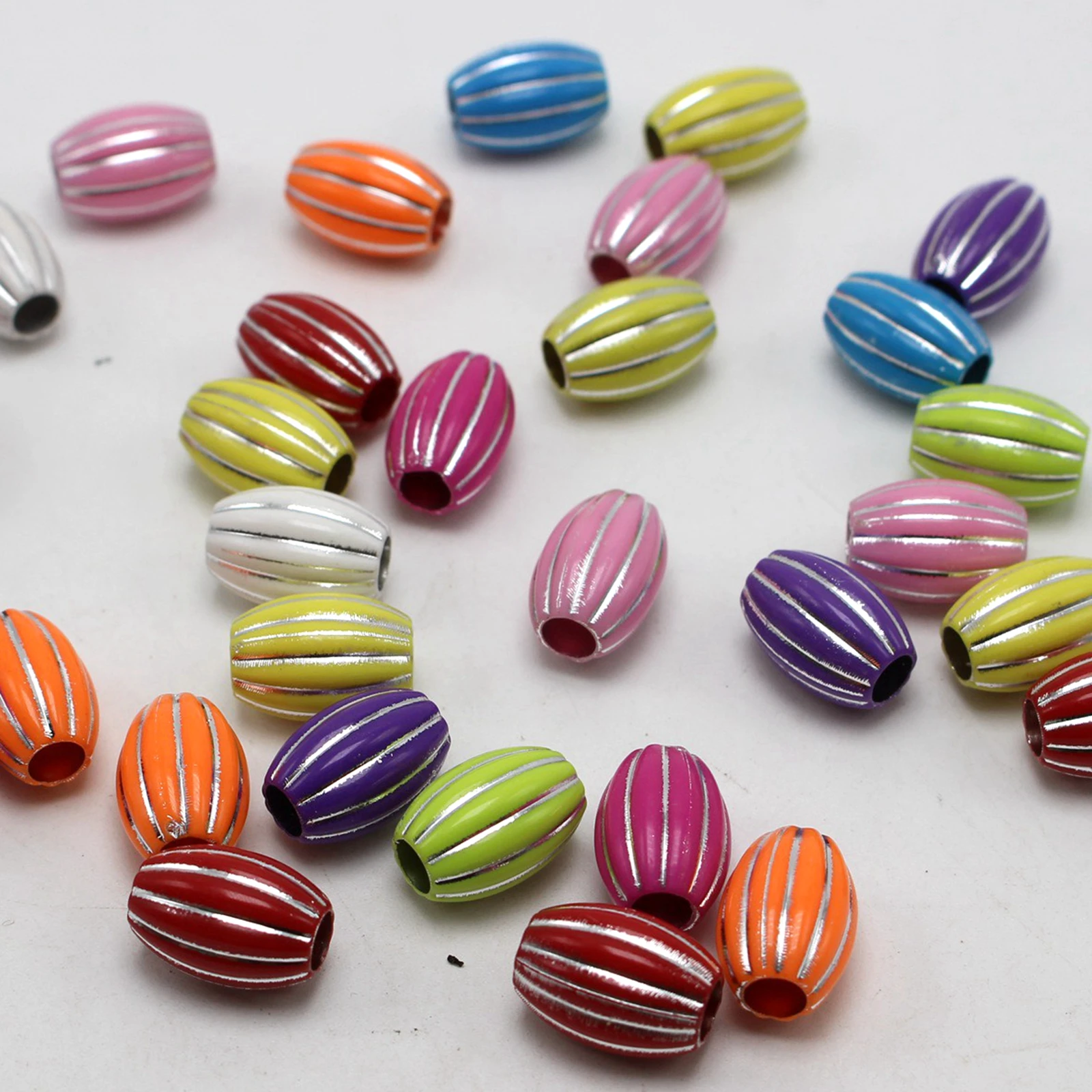 50pcs Mixed Color Sparkling Silver Acrylic Oval Tube Beads with Big Hole