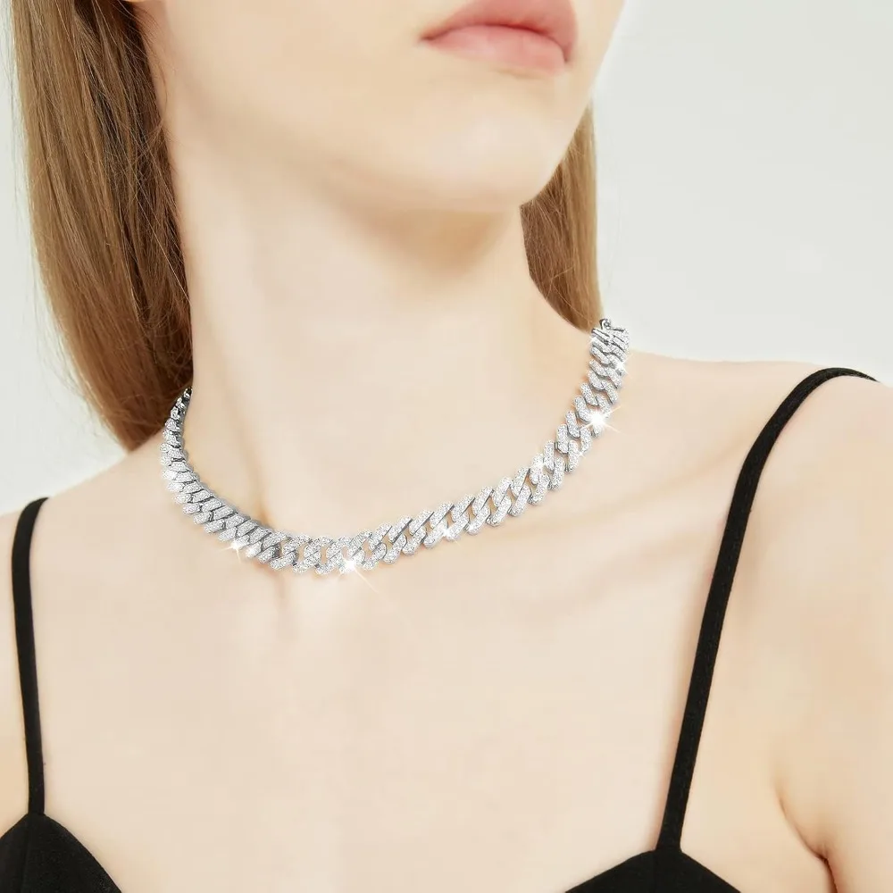 ميامي الكوبية ربط سلسلة قلادة للرجال والنساء 12 مللي متر الماس الشق الهيب هوب مجوهرات 18 20 24 بوصة طول #3