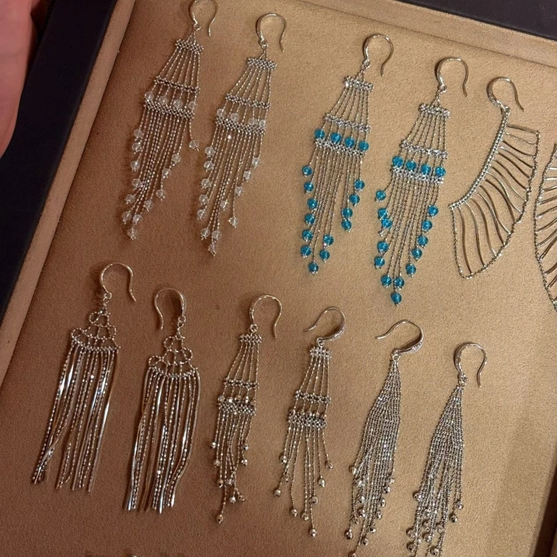 Bellux Italian Lace Tassel Earrings S925 Pure Silver Thick Plated 18K Gold Laser Bead Light Luxury Elegant Earrings for Women