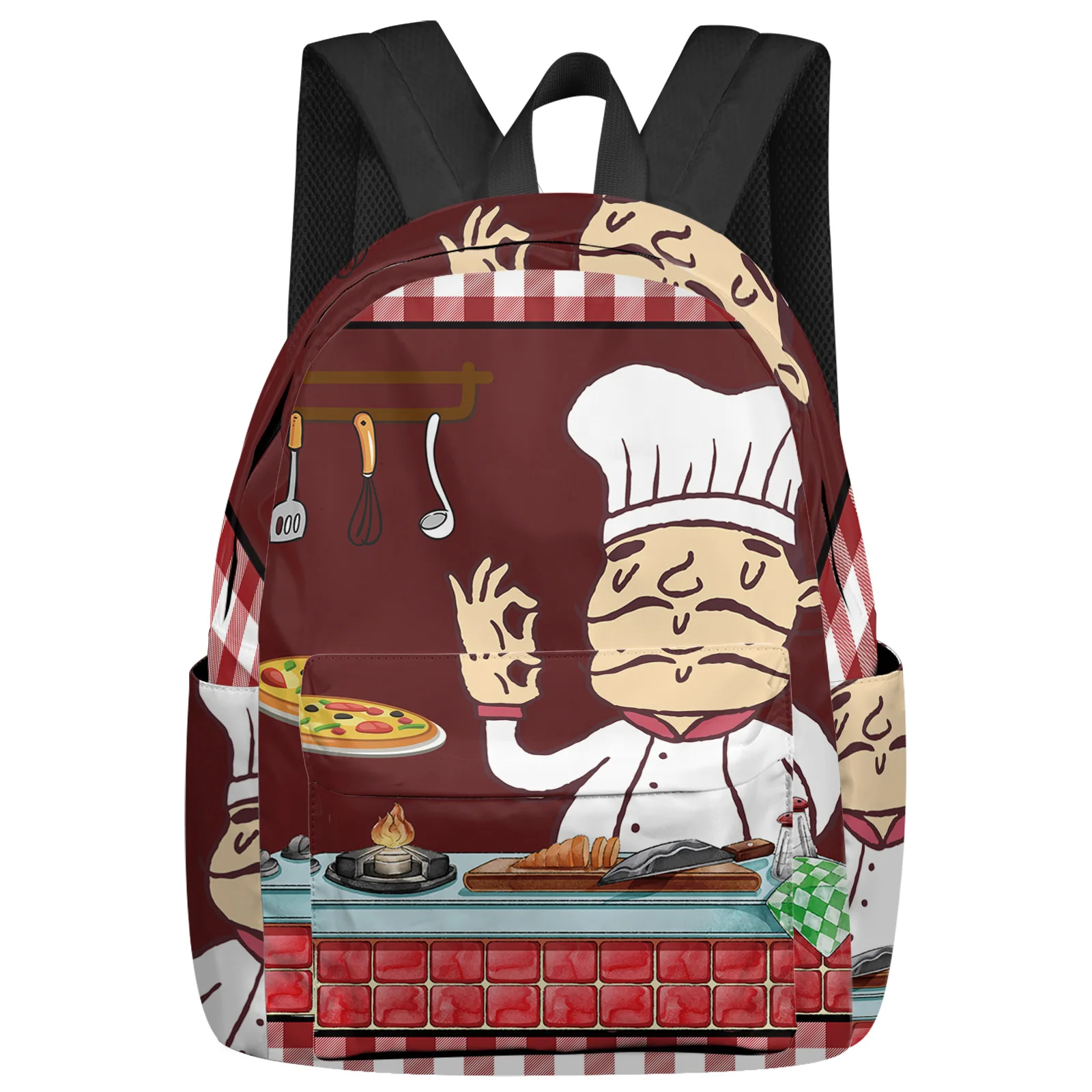 Red Plaid Kitchen Chef Gourmet Women Man Backpacks Waterproof Travel School Backpack For Student Boys Girls Laptop Bags Mochilas