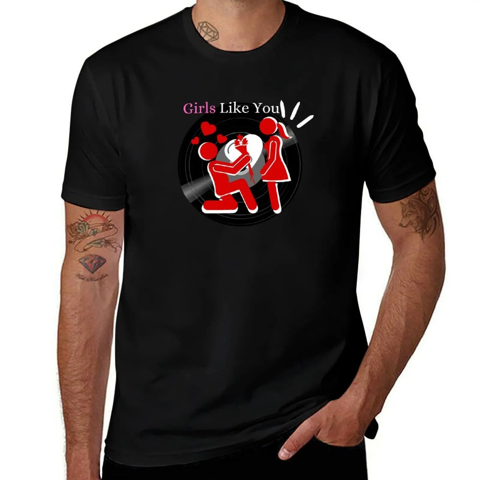 Футболка Girls Like You BIG LOVE, одежда на день Святого Валентина, мужская одежда, корейская модная мужская футболка с графикой