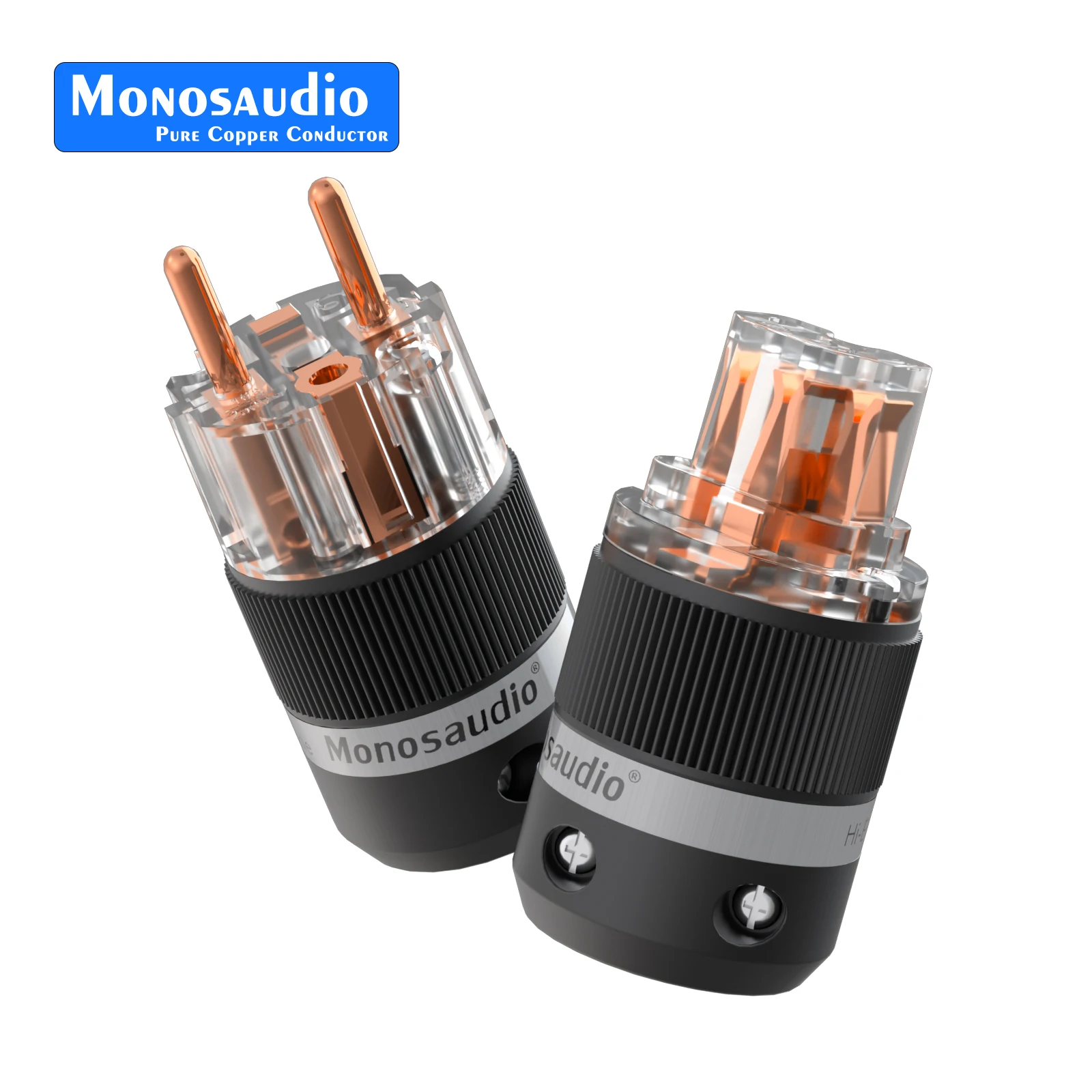 

Monosaudio E101/F101 Transparent 99.998% Pure Copper EUR Schuko Hifi Audio Power Cord Cable Power Plug IEC Female Connector