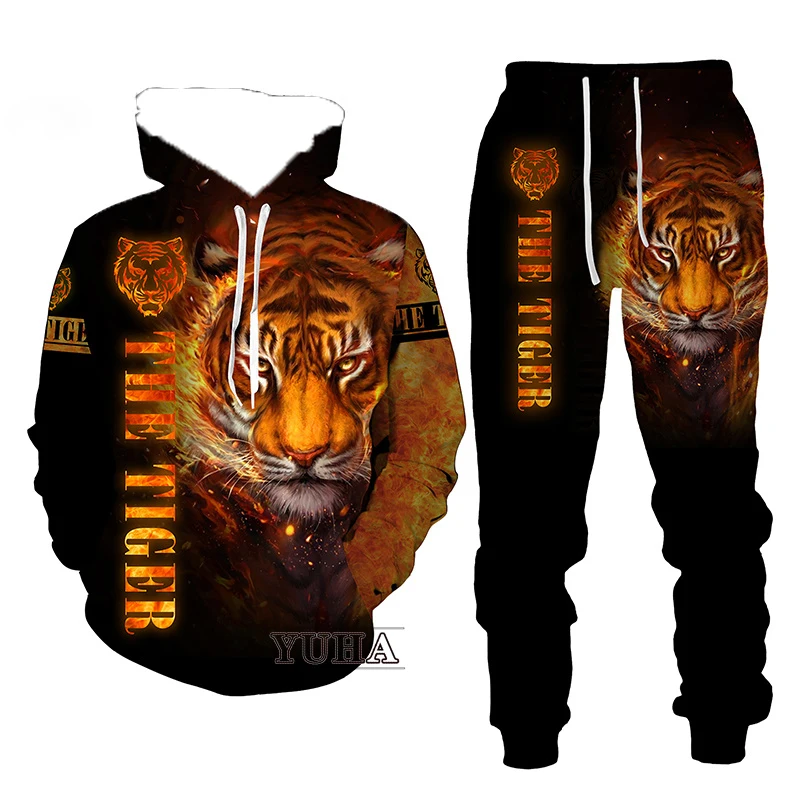 

Осенне-зимний мужской комплект с капюшоном и принтом тигра, уличный спортивный комплект с капюшоном, быстросохнущий и дышащий комплект с капюшоном